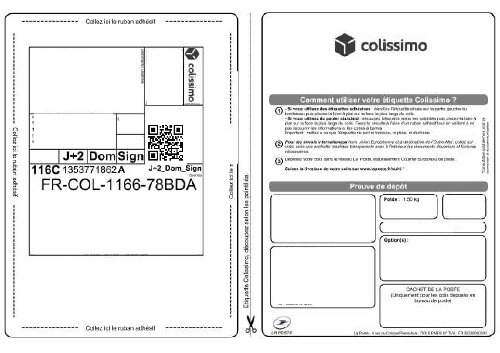 Bordereau Colissimo imprimé seul sur une feuille