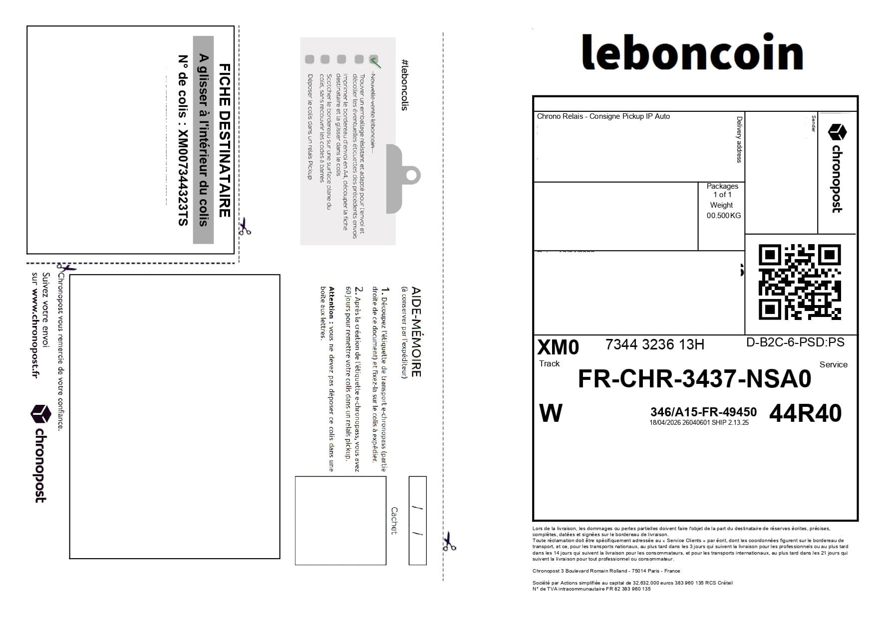 Bordereau Leboncoin imprimé seul sur une feuille